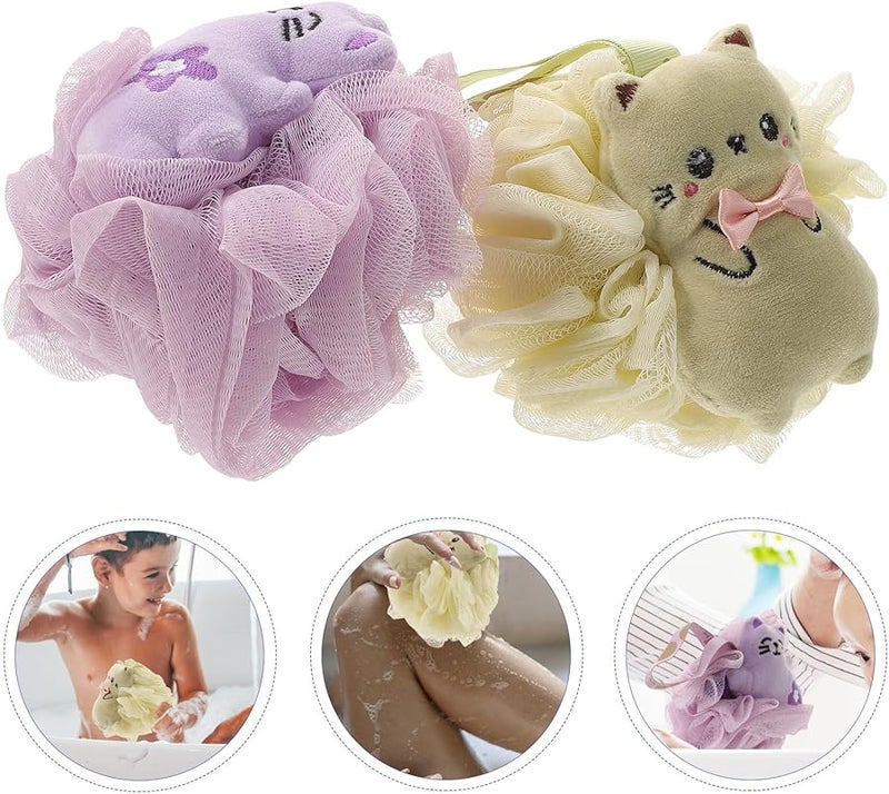 Cartoon Shower Loofah Sponge 2 Pack Purple Green Soft Exfoliating Body Scrubber - Image 4